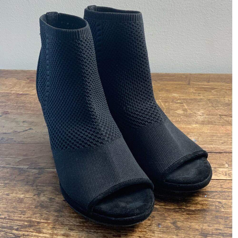 EILEEN FISHER Margate Peep Toe Bootie In Midnight‎ Stretch Fabric